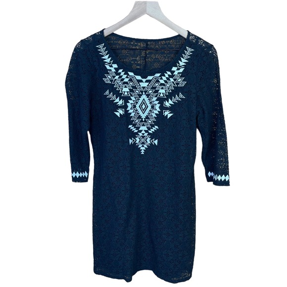 Express Womens Large Mini Dress Lace Sheer Sleeve Boho Cottage Core Summer Beach - Picture 2 of 8